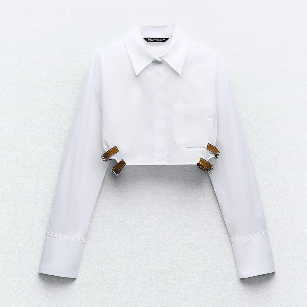 🦋 Bloggers’ Favorite 🦋 ZARA BELTED CROPPED GABARDINE SHIRT ZW COLLECTION SZ M